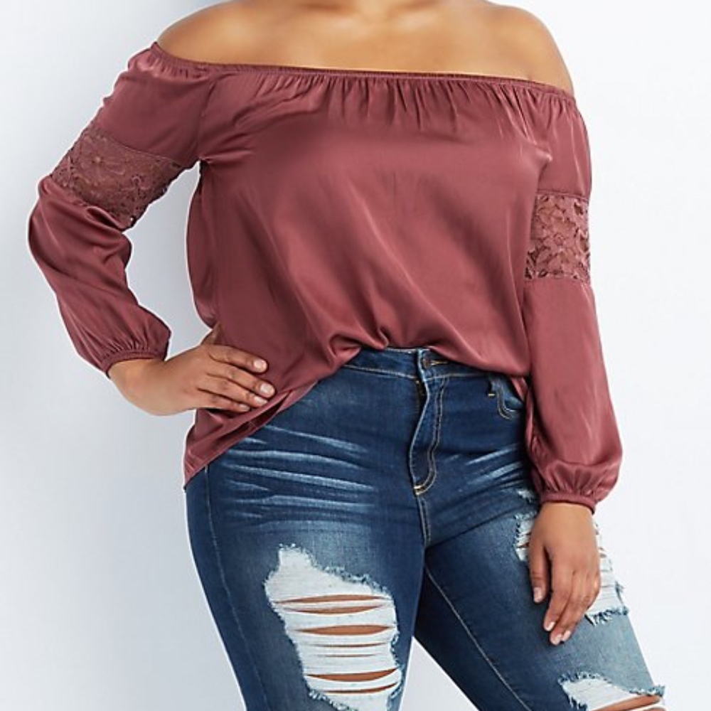 Dark Pink Silk like Off the Shoulder Blouse